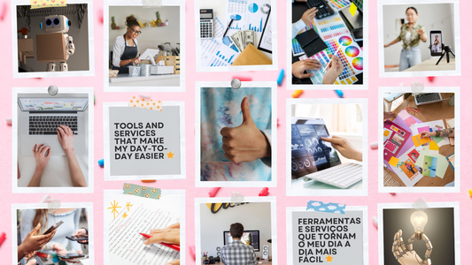 Collage showcasing tools and services to simplify daily tasks, featuring images of editing, technology, teamwork, and creativity.