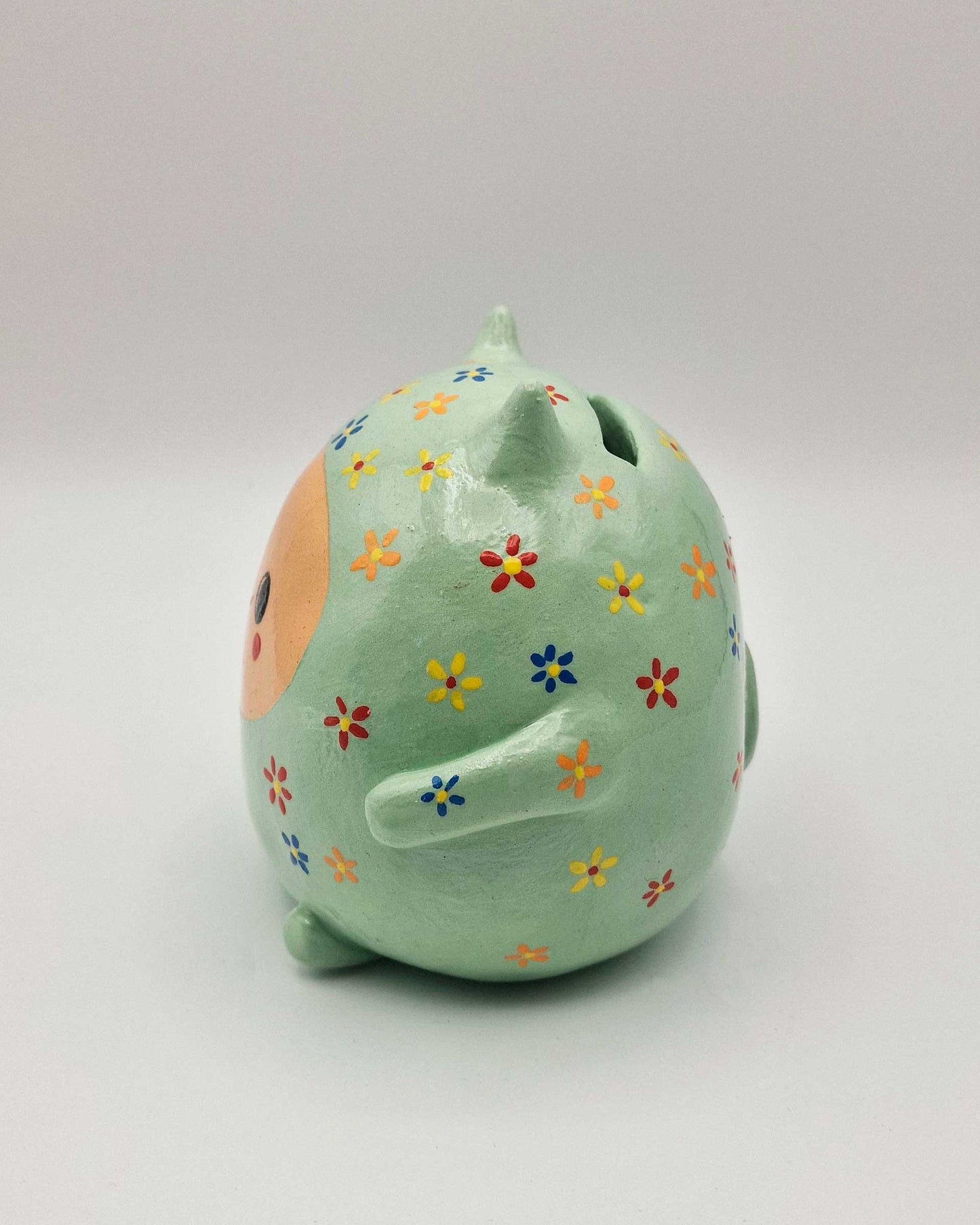 Piggy Bank: Little Monster with Painted Flowers