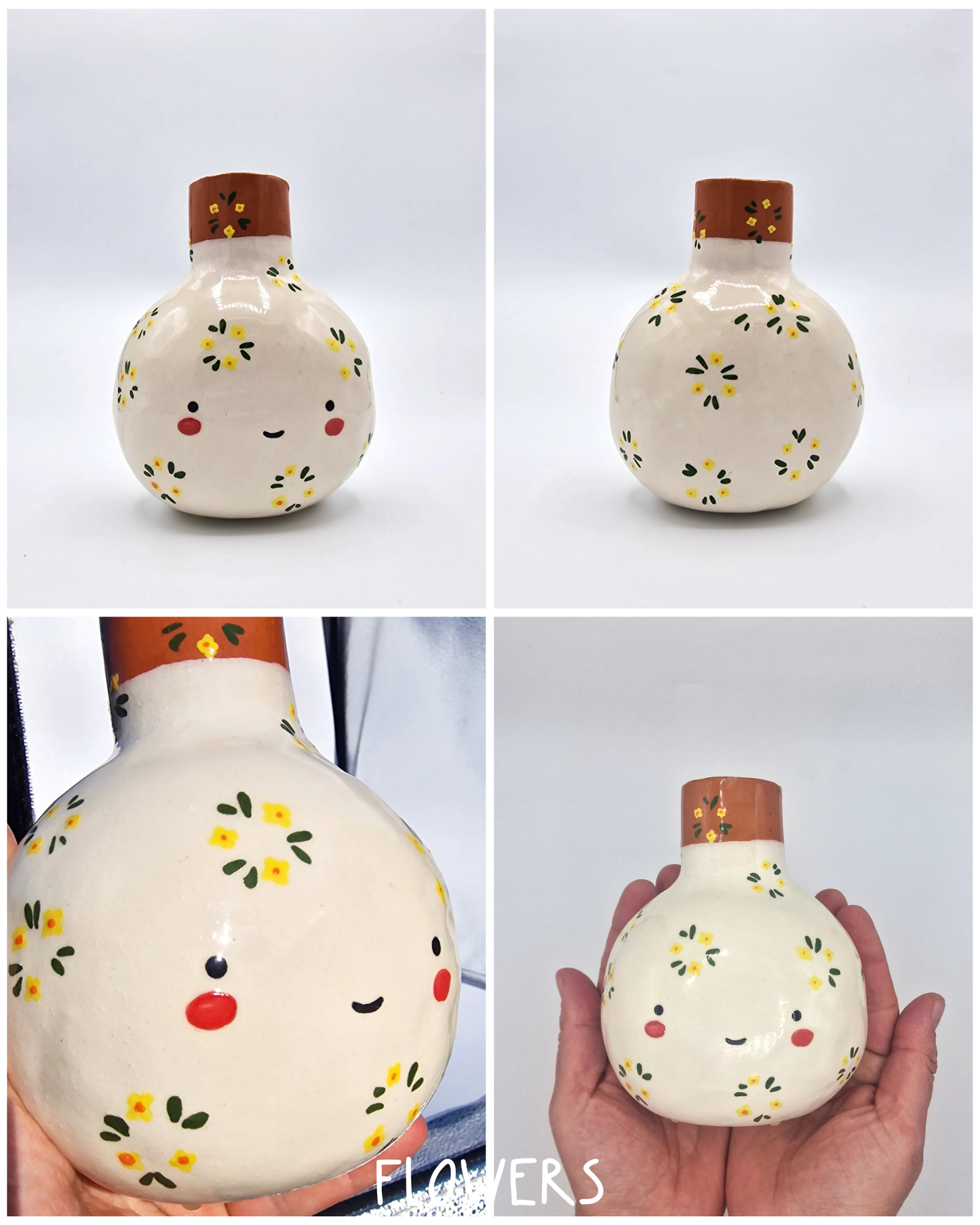 Decorative ceramic vase with floral patterns on a white background