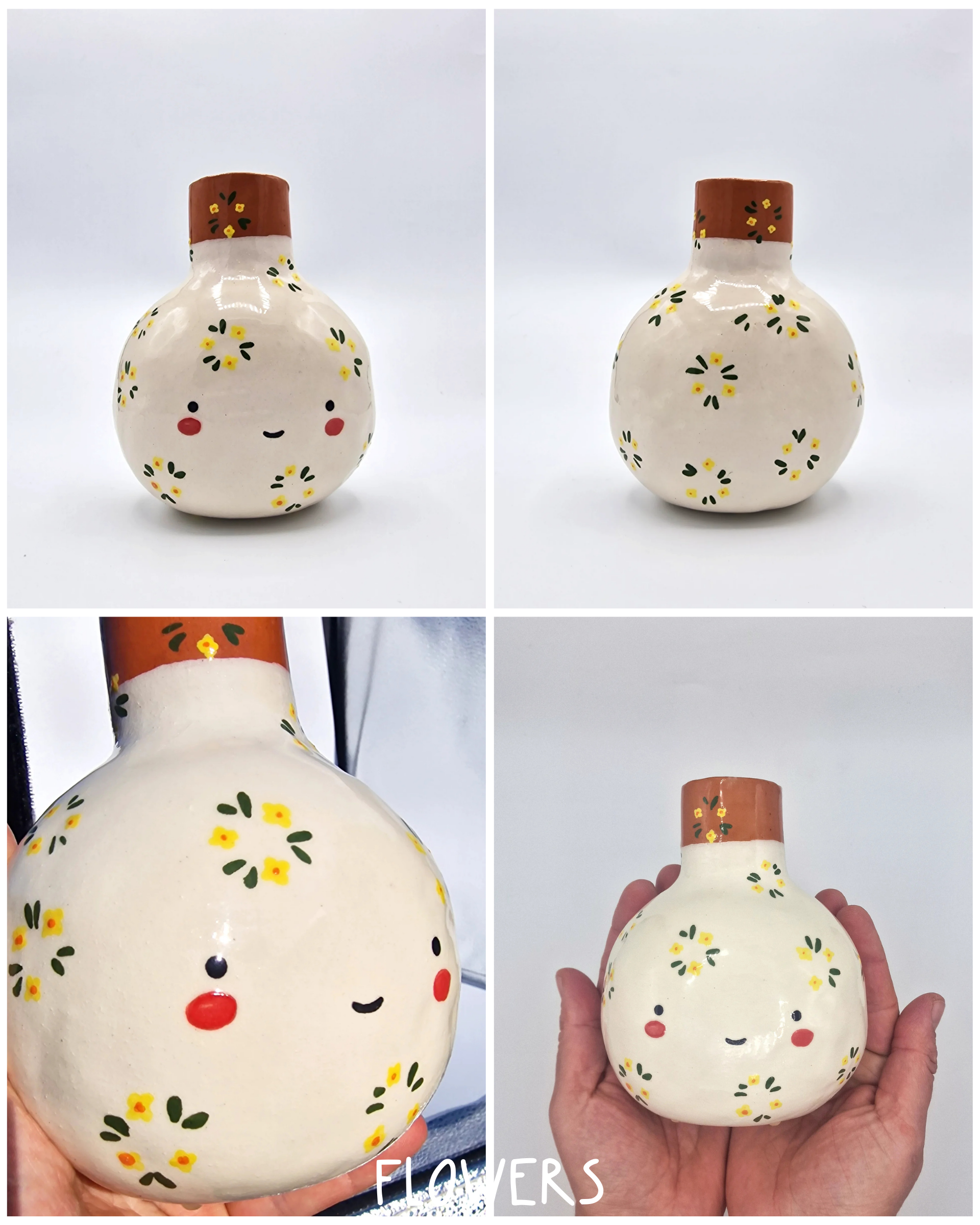 Decorative ceramic vase with floral patterns on a white background