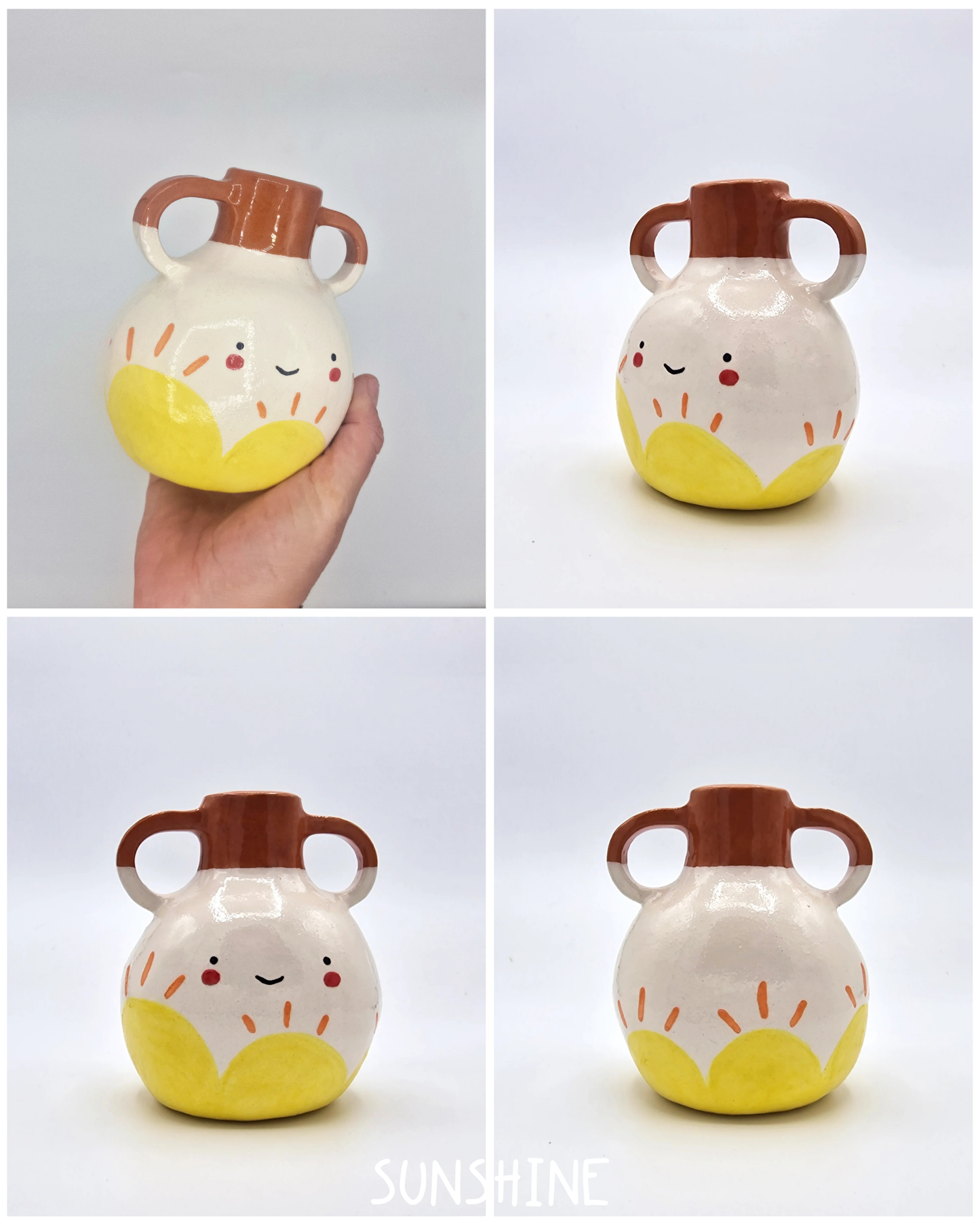 Ceramic jar with a smiley face design on a white background